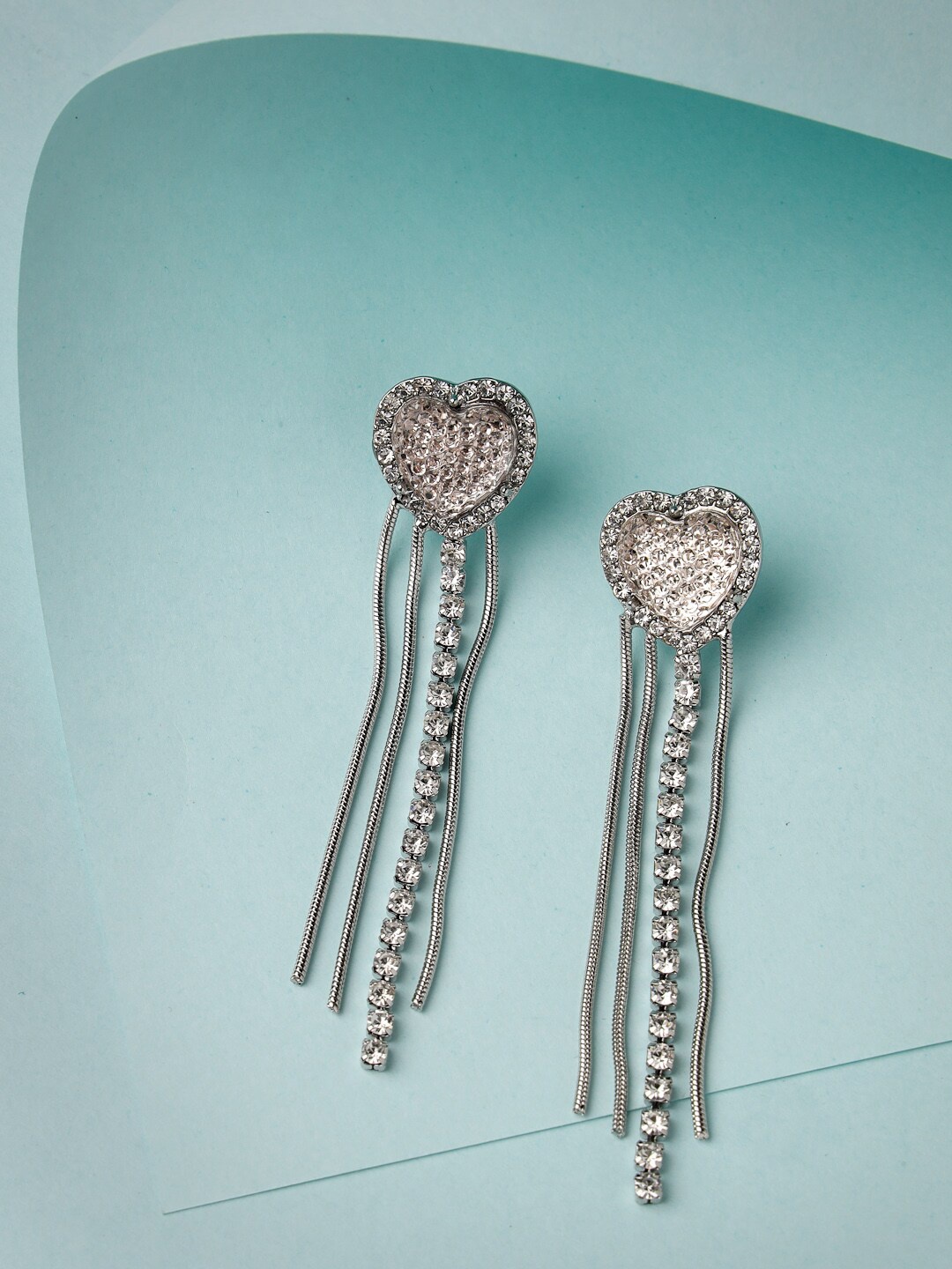 

Scintillare By Sukkhi Rhodium-Plated Crystals Heart Shaped Drop Earrings, Pink