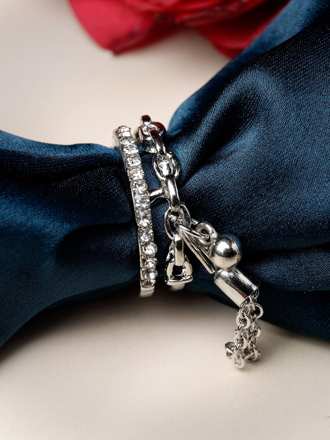 

Scintillare By Sukkhi Rhodium-Plated & AD Stone-Studded Adjustable Finger Ring, Silver