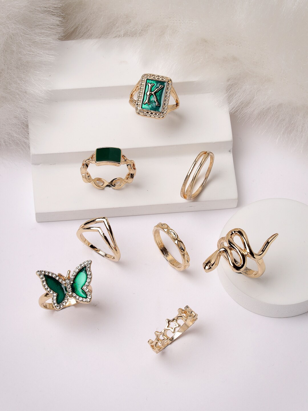 

Scintillare By Sukkhi Set Of 8 Rose Gold Plated Crystals Stone Studded Finger Ring