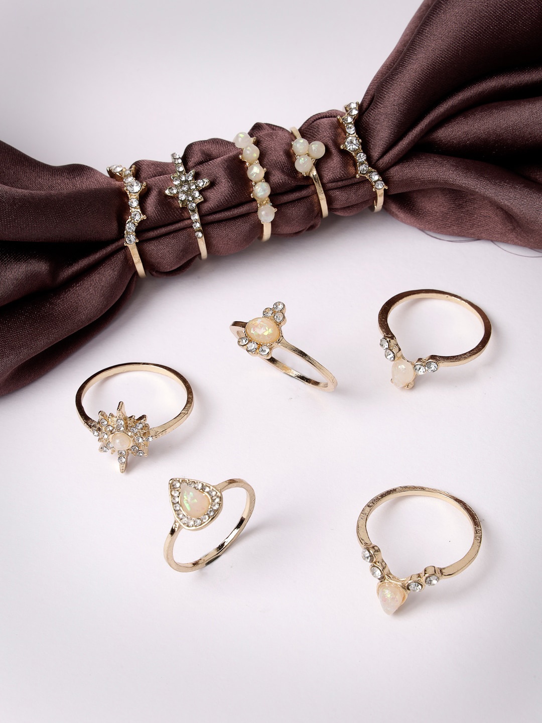 

Scintillare By Sukkhi Set Of 10 Gold Plated Crystals-Studded Midi Finger Rings