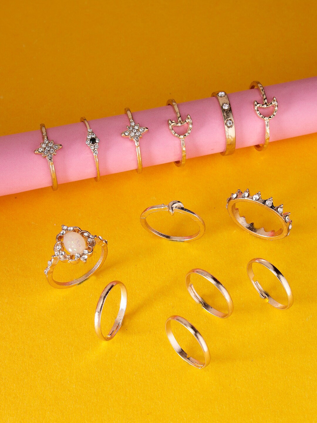 

Scintillare By Sukkhi Set Of 13 Gold-Plated Adjustable Finger Rings