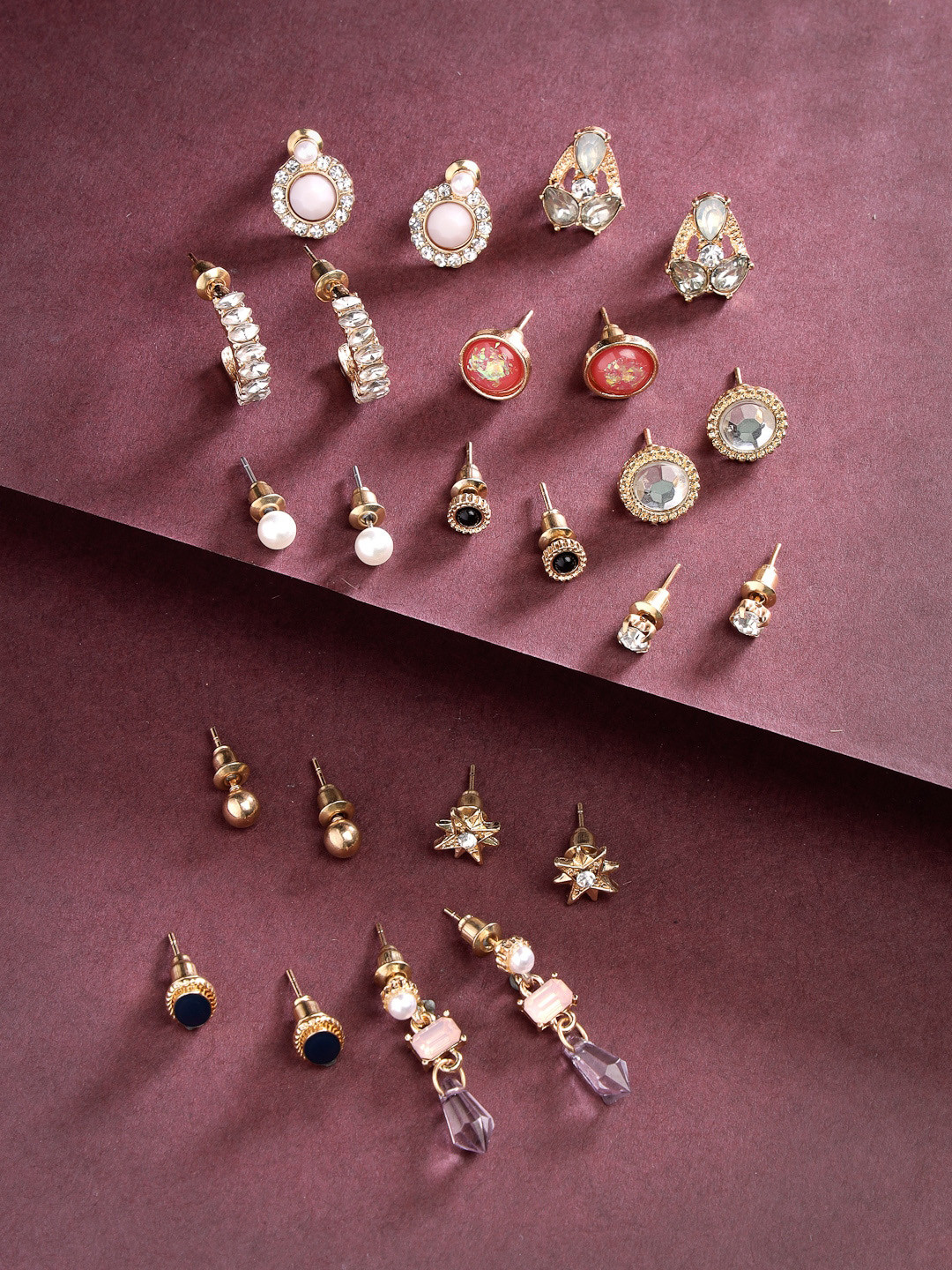 

Scintillare By Sukkhi Set Of 12 Heart Shaped Studs Earrings, Gold