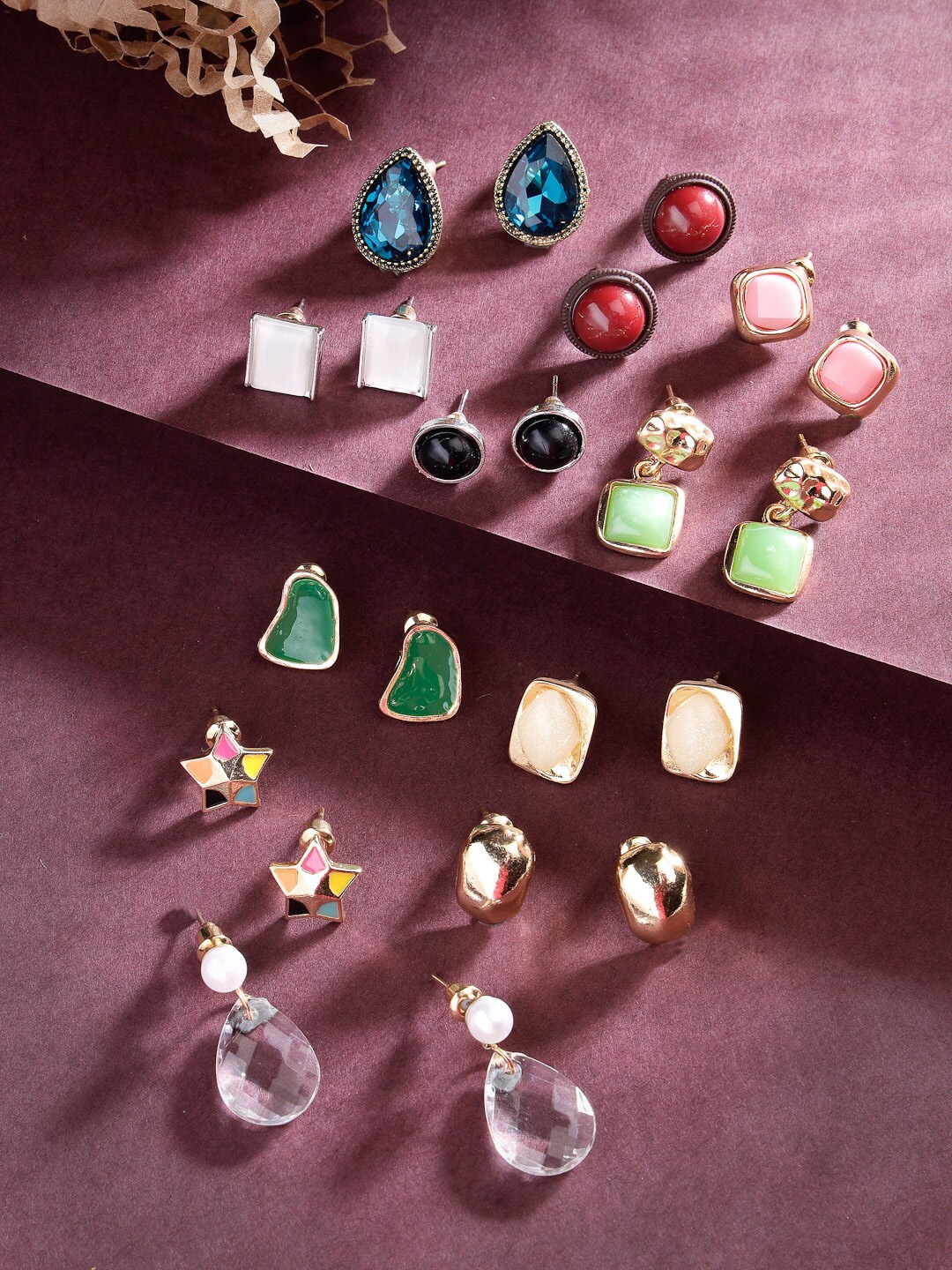 

Scintillare By Sukkhi Set Of 11 Gold-Plated Stone Studded Studs Earrings, Blue