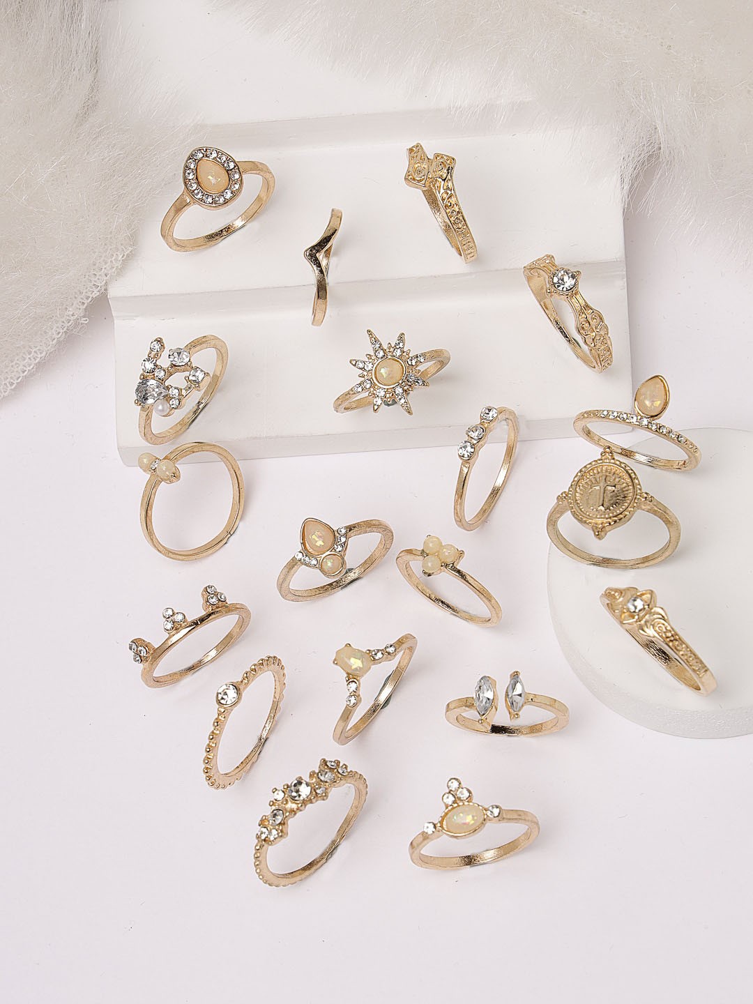 

Scintillare By Sukkhi Set Of 19 Gold-Plated Stone Studded Adjustable Finger Rings