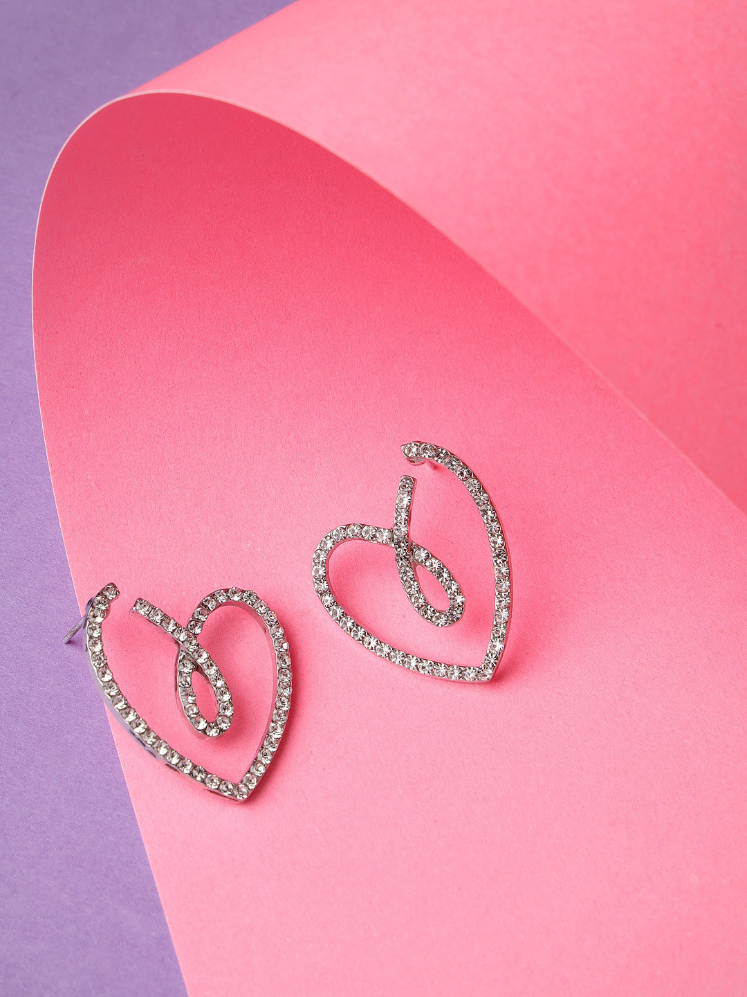 

Scintillare By Sukkhi Rhodium-Plated Heart Shaped Hoop Earrings, Silver