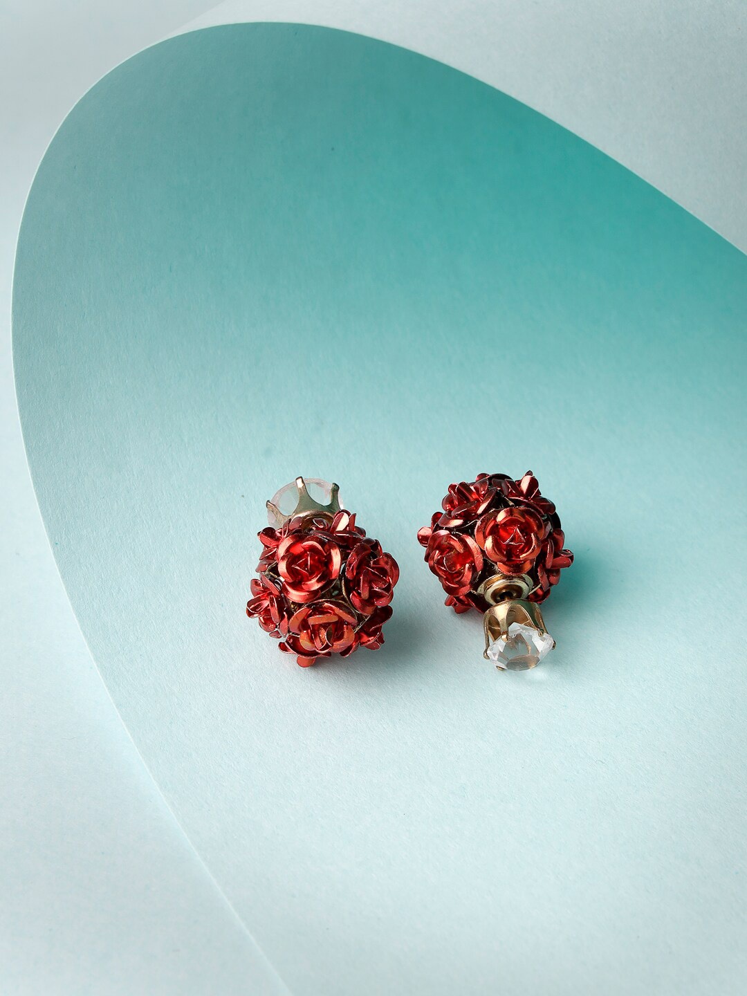 

Scintillare By Sukkhi Rose Gold-Plated Floral Studs Earrings, Red