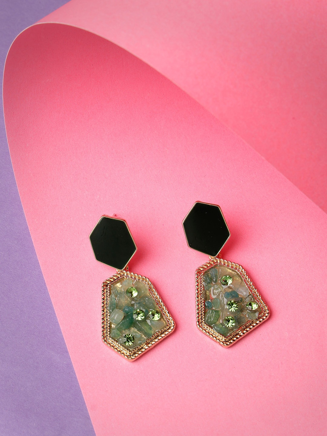 

Scintillare By Sukkhi Gold-Plated Geometric Drop Earrings, Green