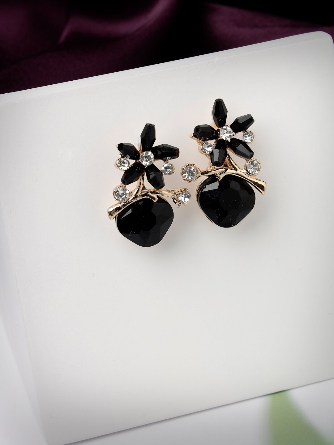 

Scintillare By Sukkhi Gold-Plated Floral Drop Earrings, Black