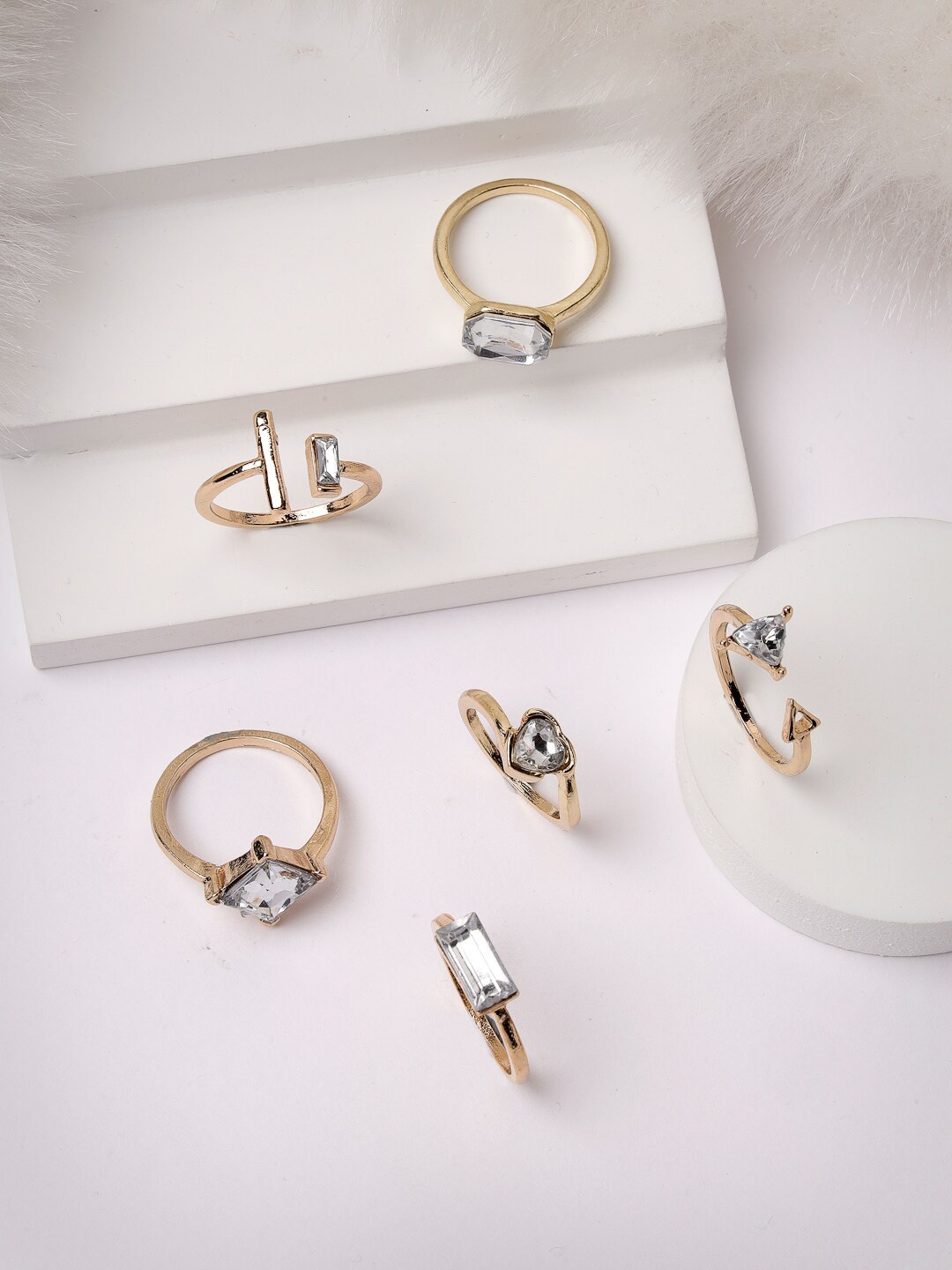 

Scintillare By Sukkhi Set Of 6 Rose Gold Plated with Crystals Stones Studded Finger Rings