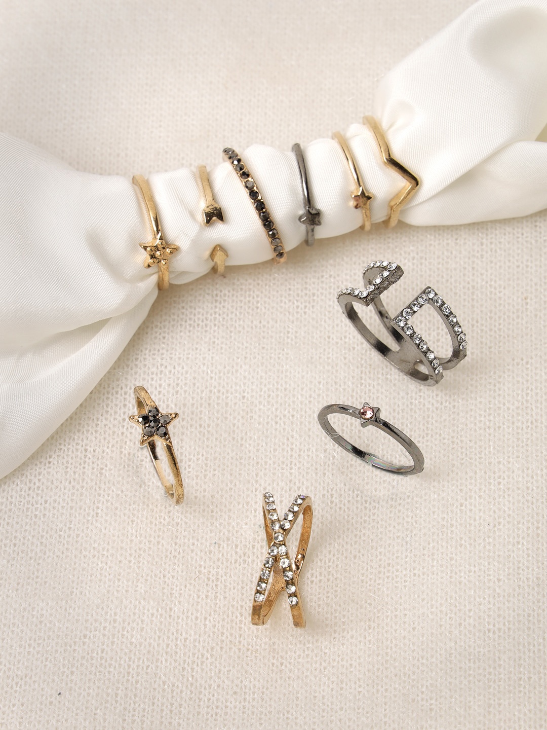 

Scintillare By Sukkhi Set Of 10 Gold Plated Crystals-Studded Midi Finger Rings