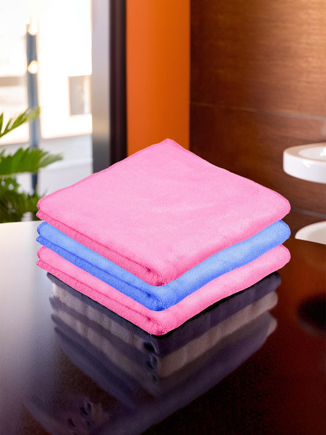 

Kuber Industries Blue & Pink 3 Pieces Super-Absorbent Microfiber Kitchen Towels