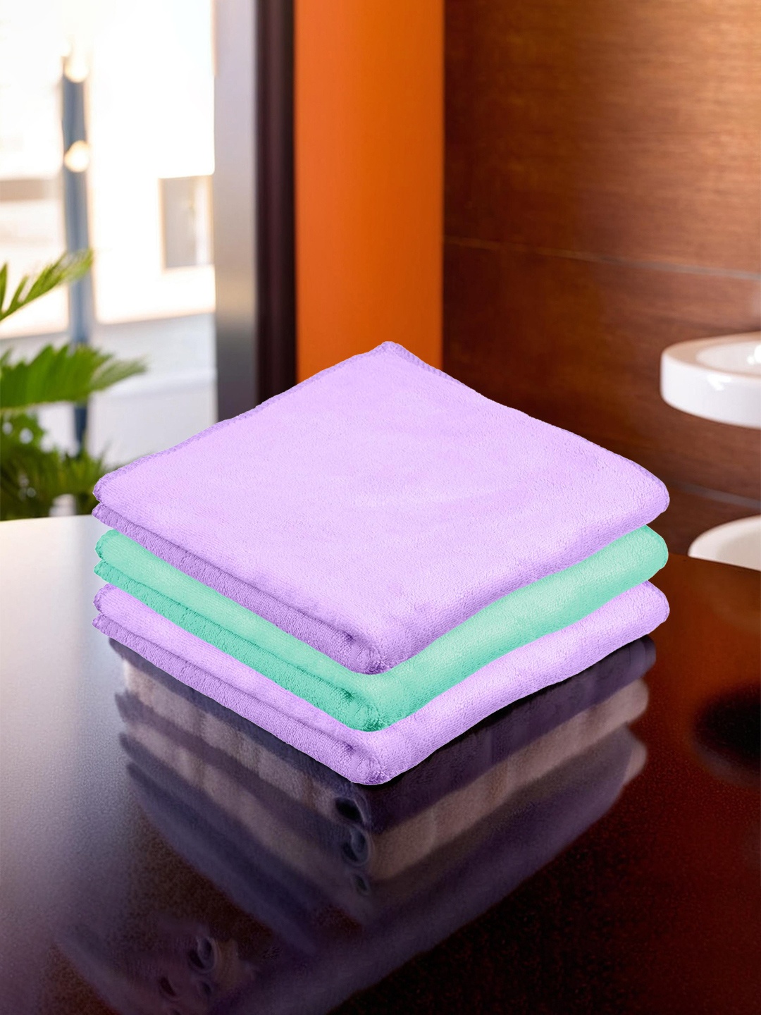 

Kuber Industries Purple & Green 3 Pieces Microfibre Kitchen Towels