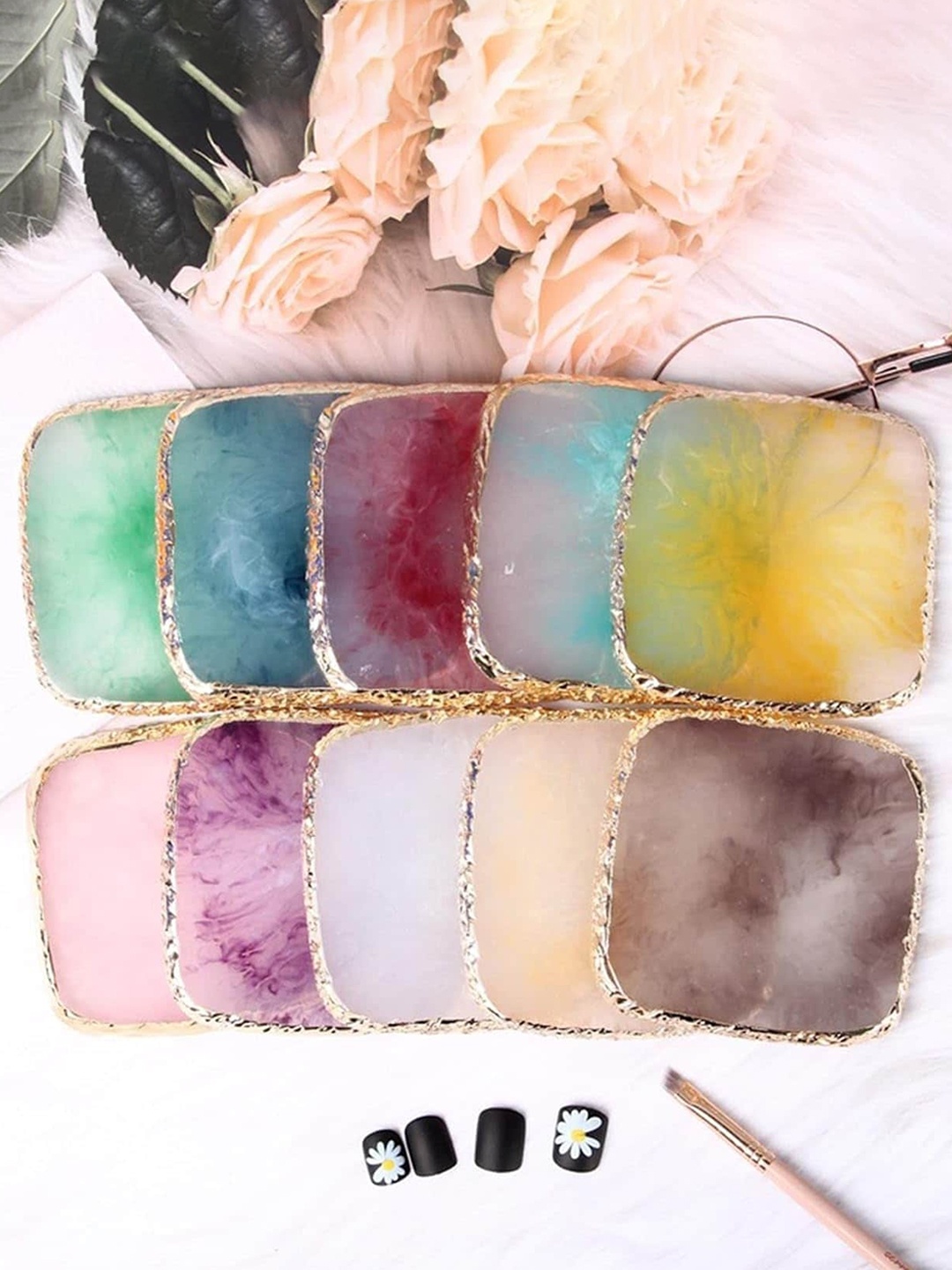 

FEELHIGH Square Resin Nail Art Painting Palette, White