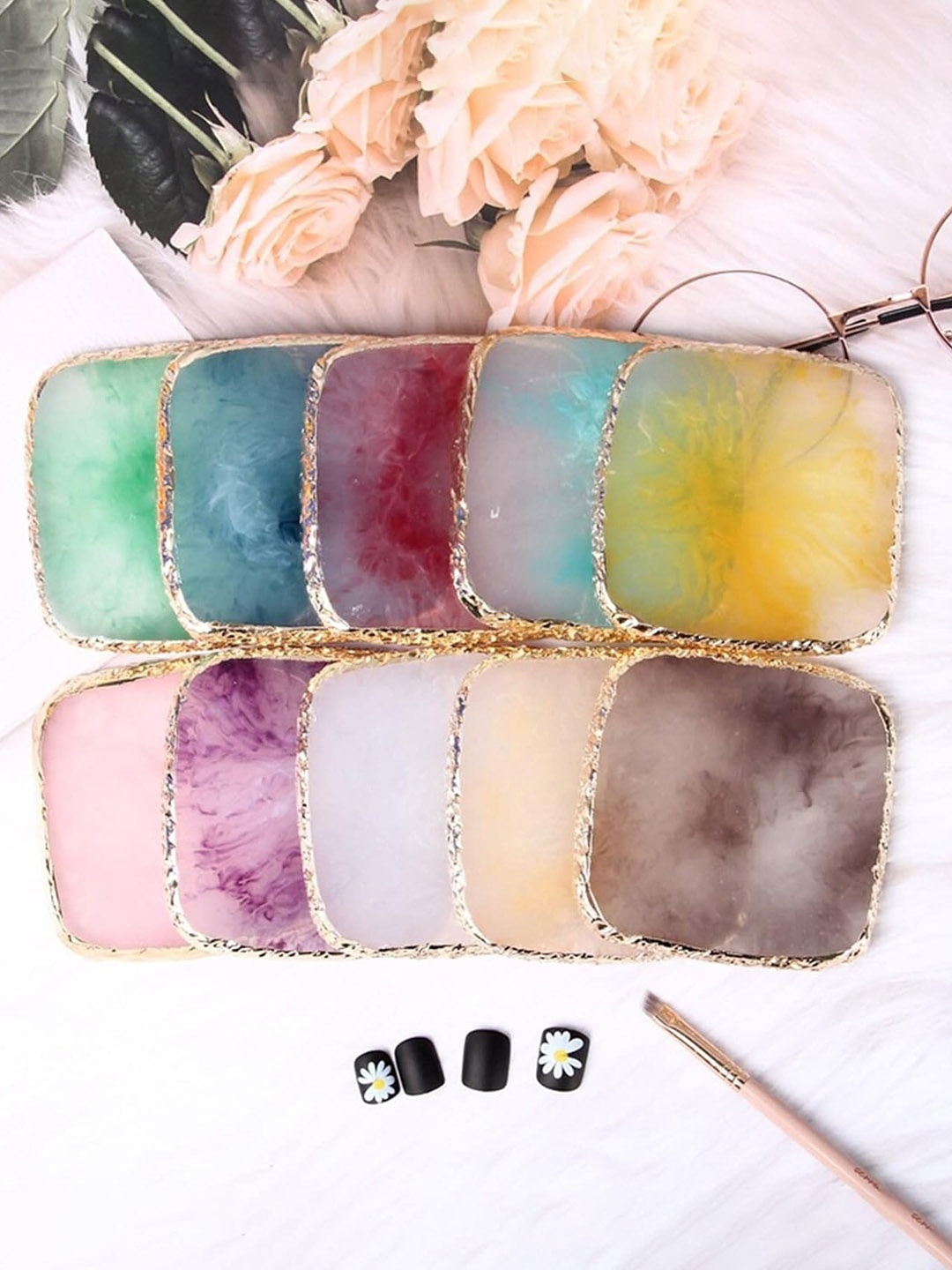 

FEELHIGH Square Resin Nail Art Painting Palette - Pink