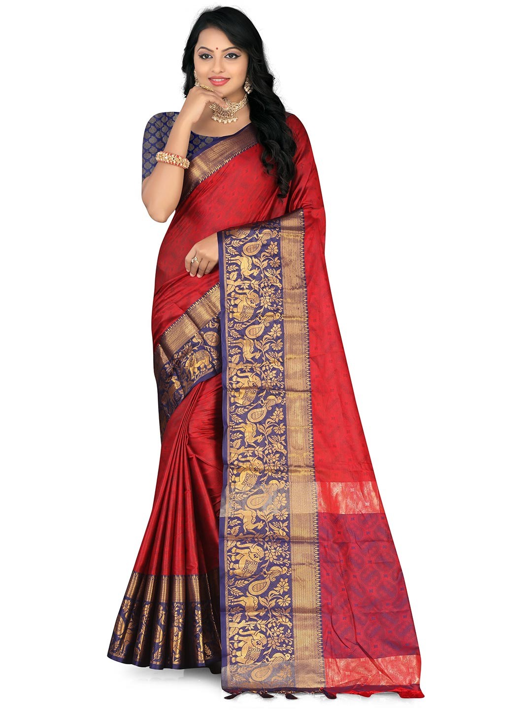 

Leelavati Ethnic Motifs Woven Design Zari Pure Silk Banarasi Saree, Red