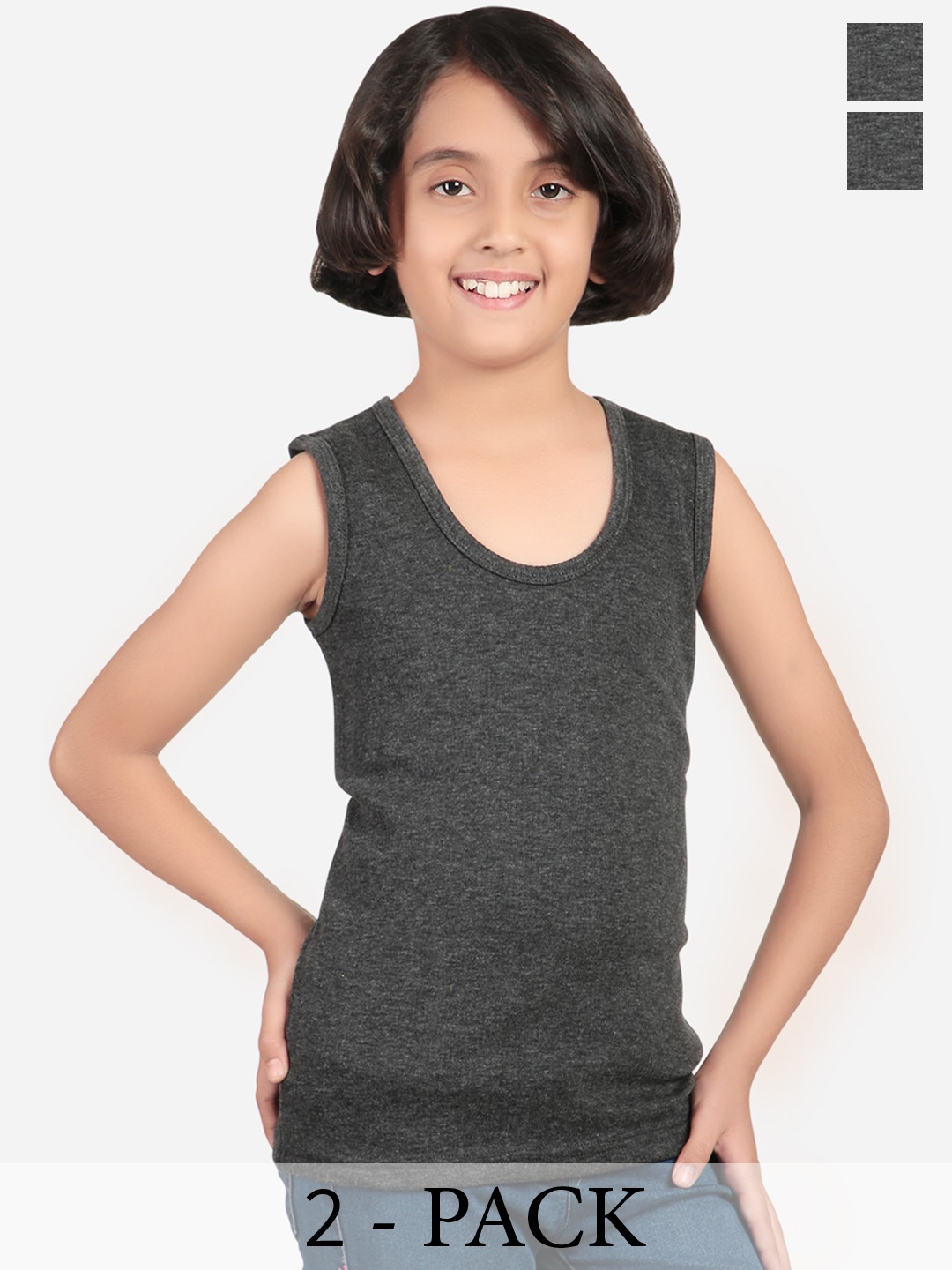 

DYCA Kids Pack Of 2 Round-Neck Thermal Tops, Charcoal