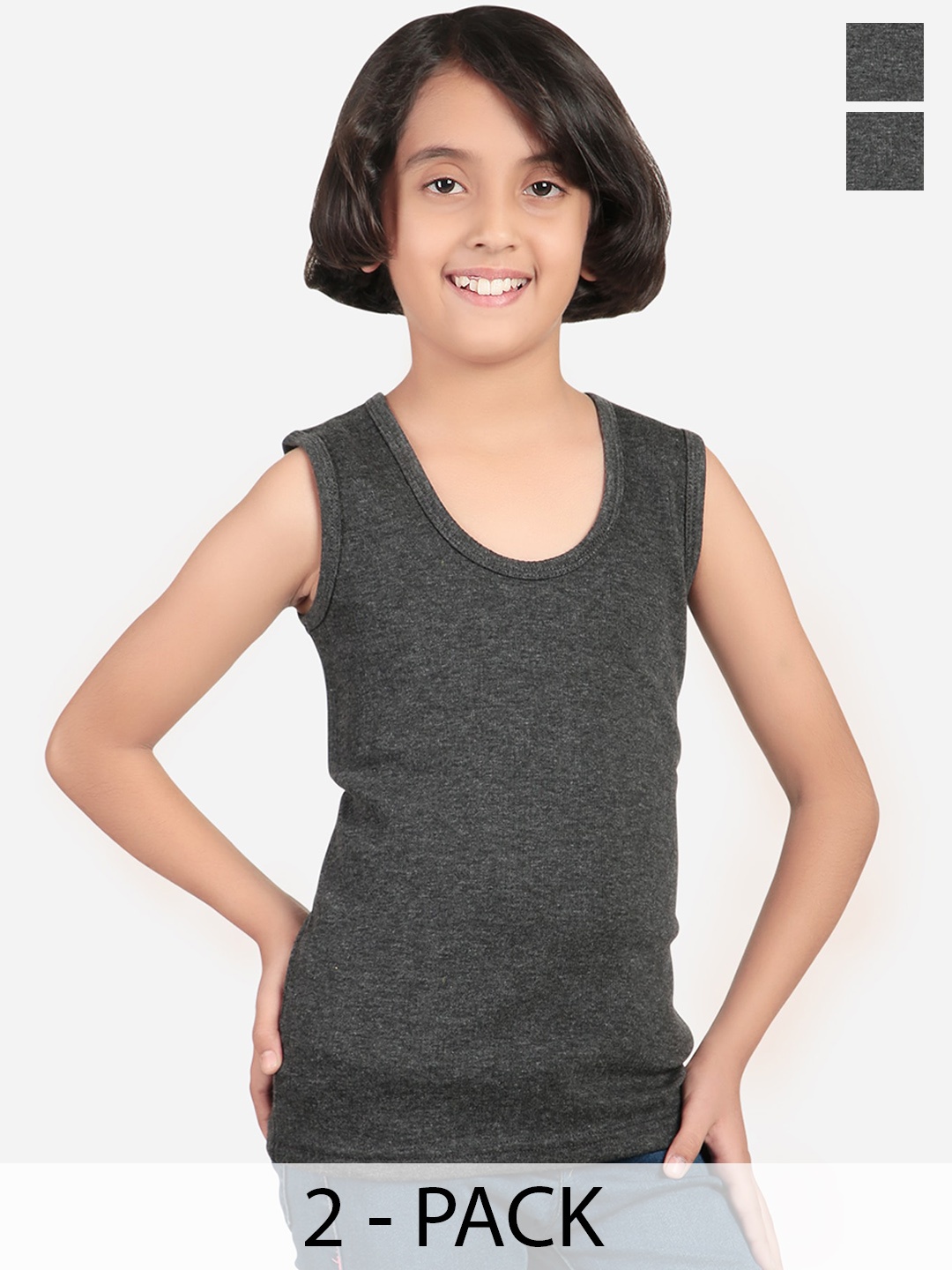 

DYCA Kids Pack Of 2 Round Neck Sleeveless Thermal Top, Charcoal