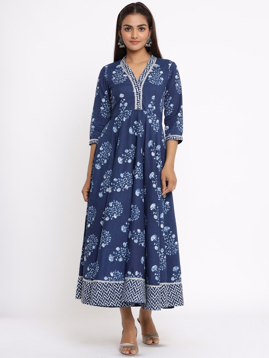 

COTLAND FASHION Floral Printed Gotta Patti Anarkali Kurta, Navy blue