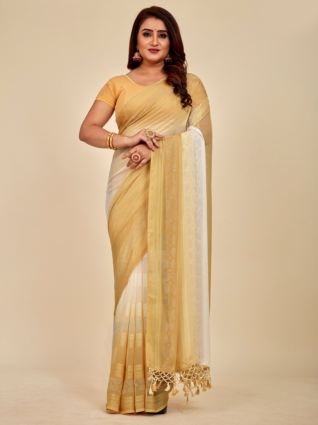 

MAHALASA Embellished Embroidered Silk Cotton Saree, Gold