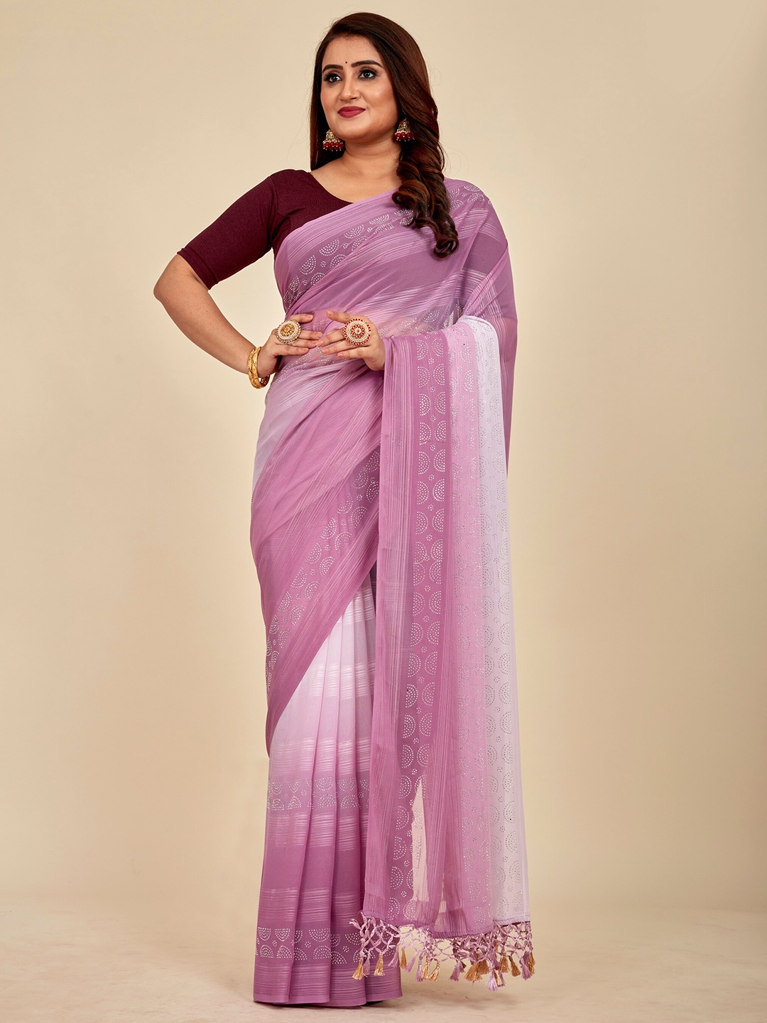 

MAHALASA Embroidered Silk Cotton Designer Saree, Lavender