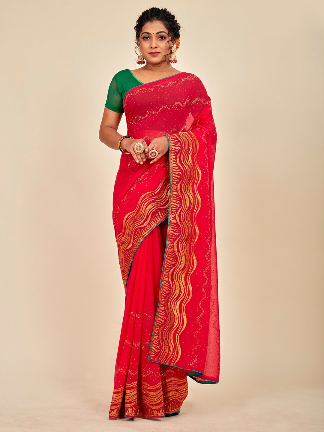 

MAHALASA Red Embellished Pure Georgette Saree