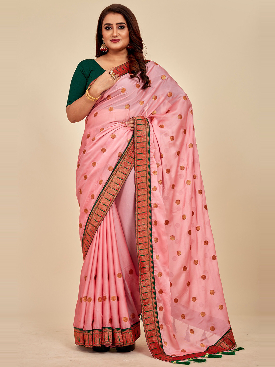 

MAHALASA Embellished Embroidered Silk Blend Designer Saree, Pink