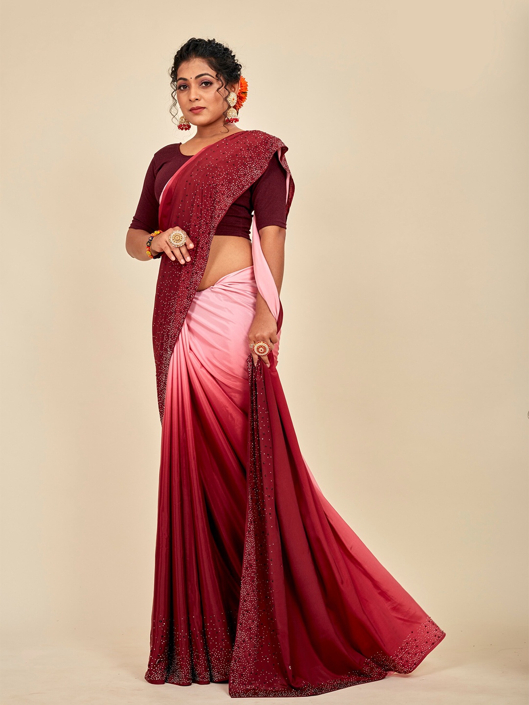 

MAHALASA Embellished Saree, Maroon