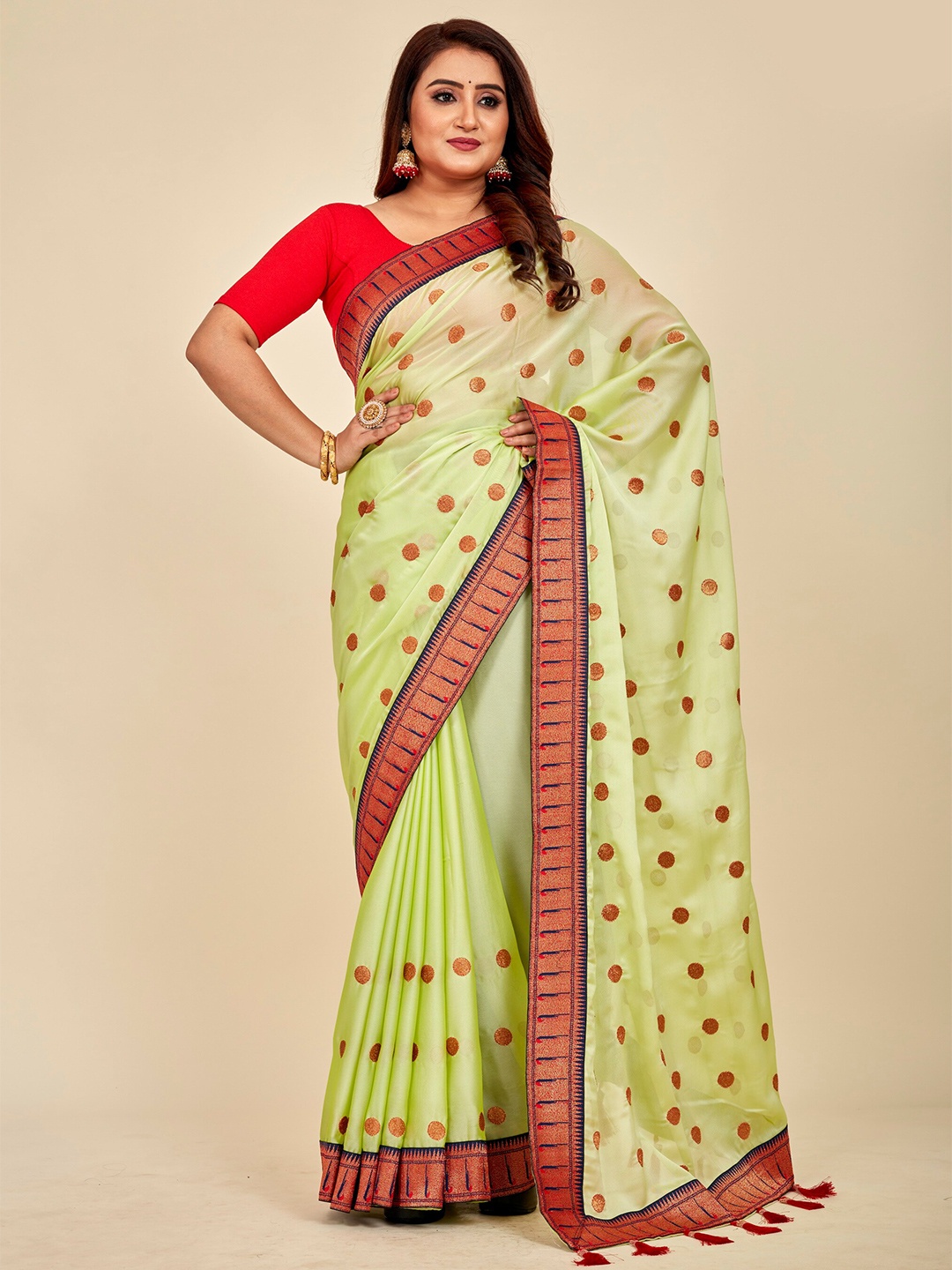 

MAHALASA Embellished Embroidered Silk Blend Designer Saree, Green