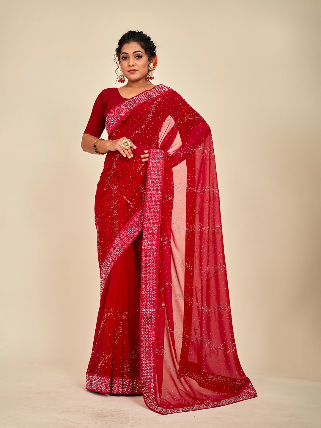 

MAHALASA Embellished Pure Georgette Saree, Maroon