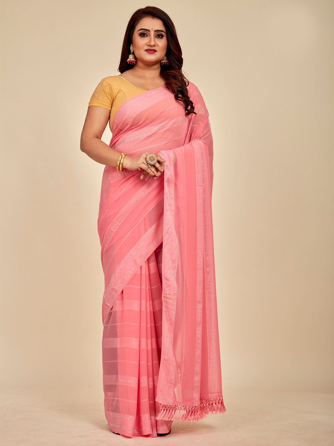 

MAHALASA Embellished Embroidered Designer Saree, Pink
