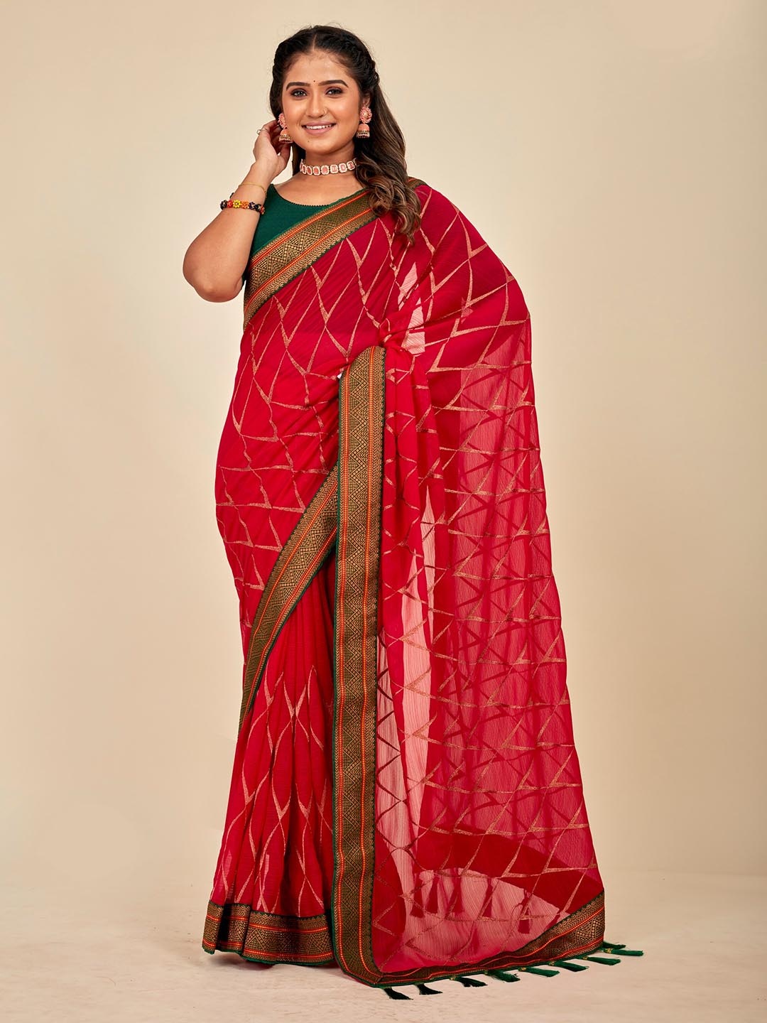 

MAHALASA Embellished Embroidered Pure Georgette Designer Saree, Fuchsia