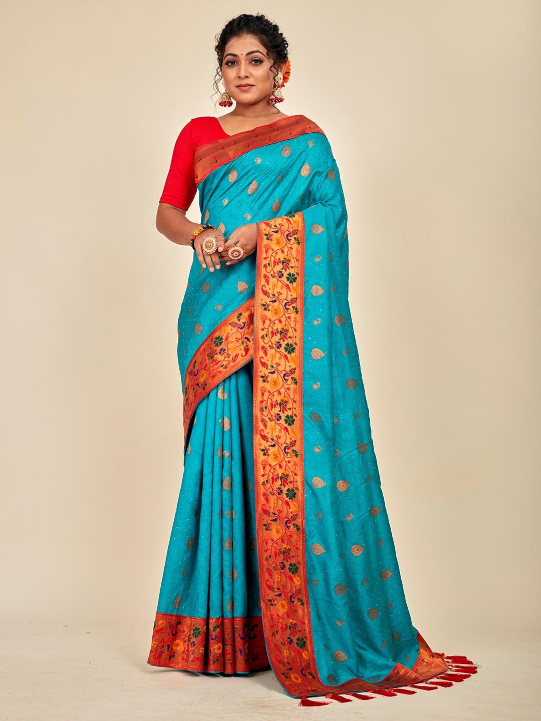 

MAHALASA Embellished Embroidered Silk Cotton Designer Saree, Green