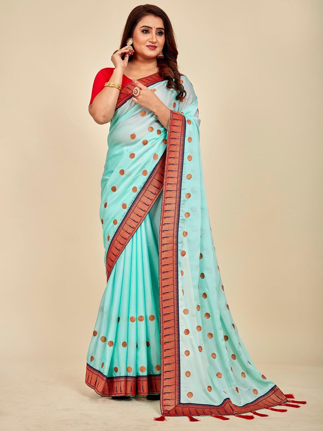 

MAHALASA Embellished Embroidered Silk Blend Designer Saree, Blue