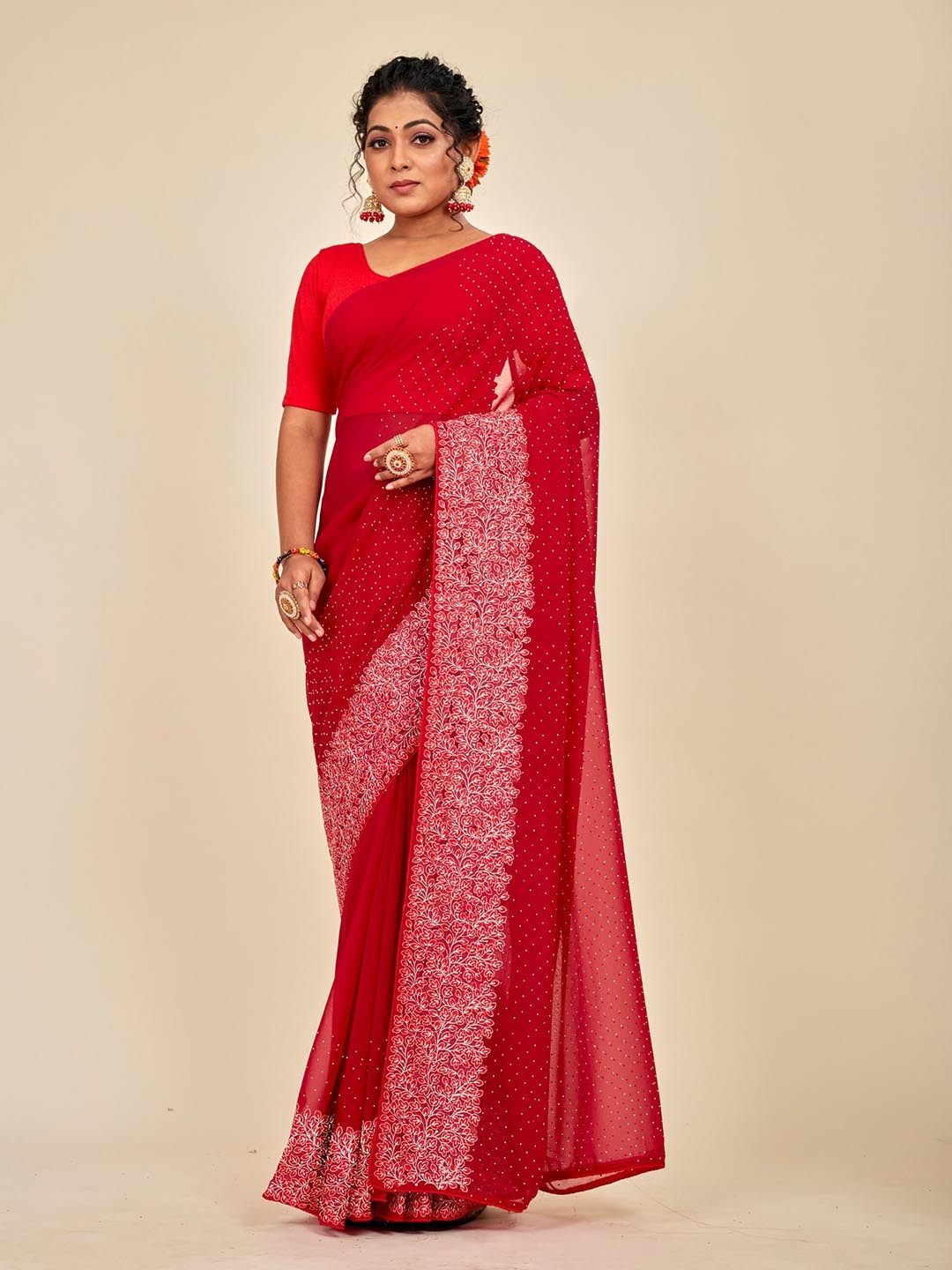 

MAHALASA Embellished Embroidered Saree, Maroon