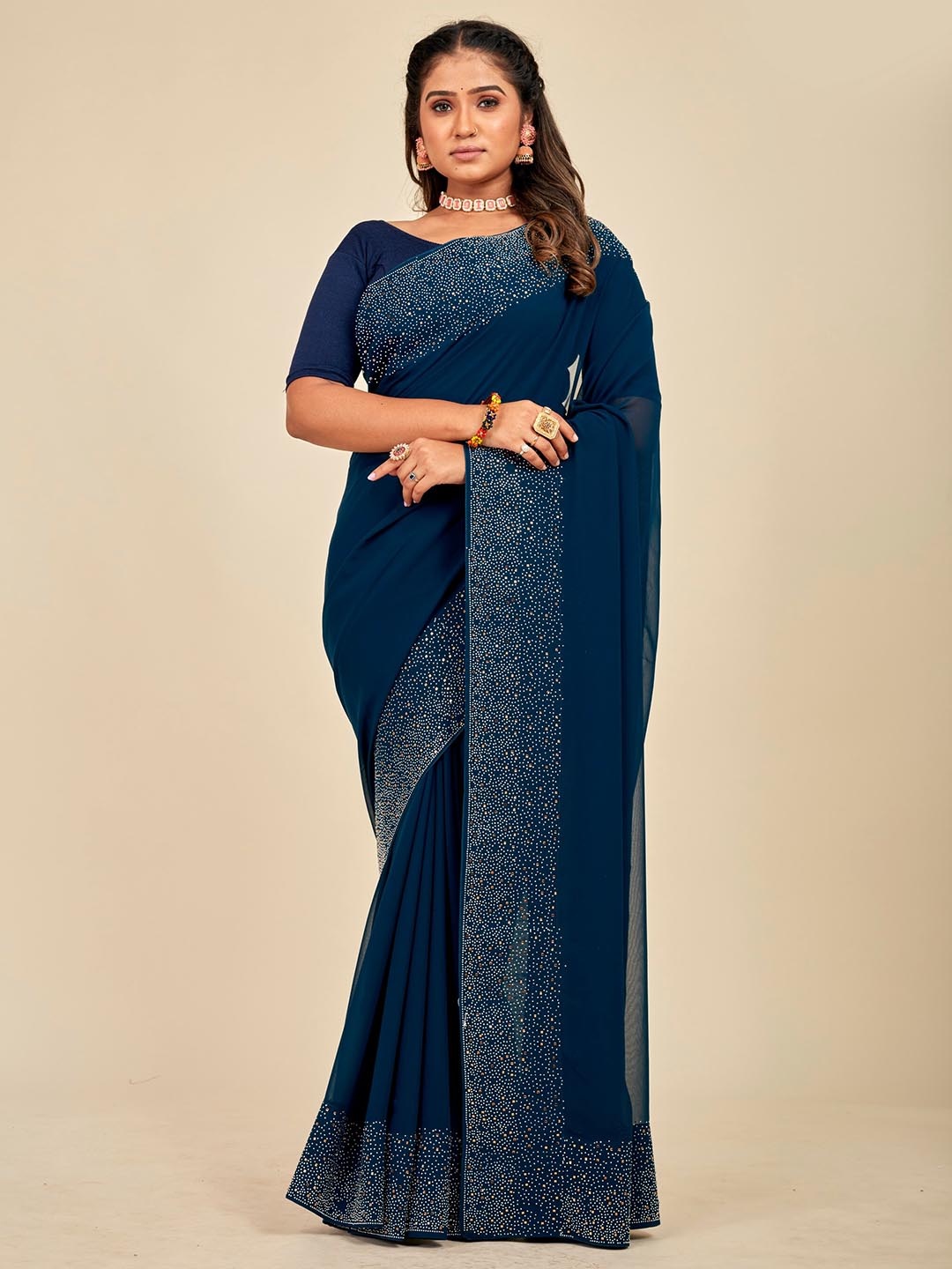 

MAHALASA Embellished Pure Georgette Designer Saree, Teal