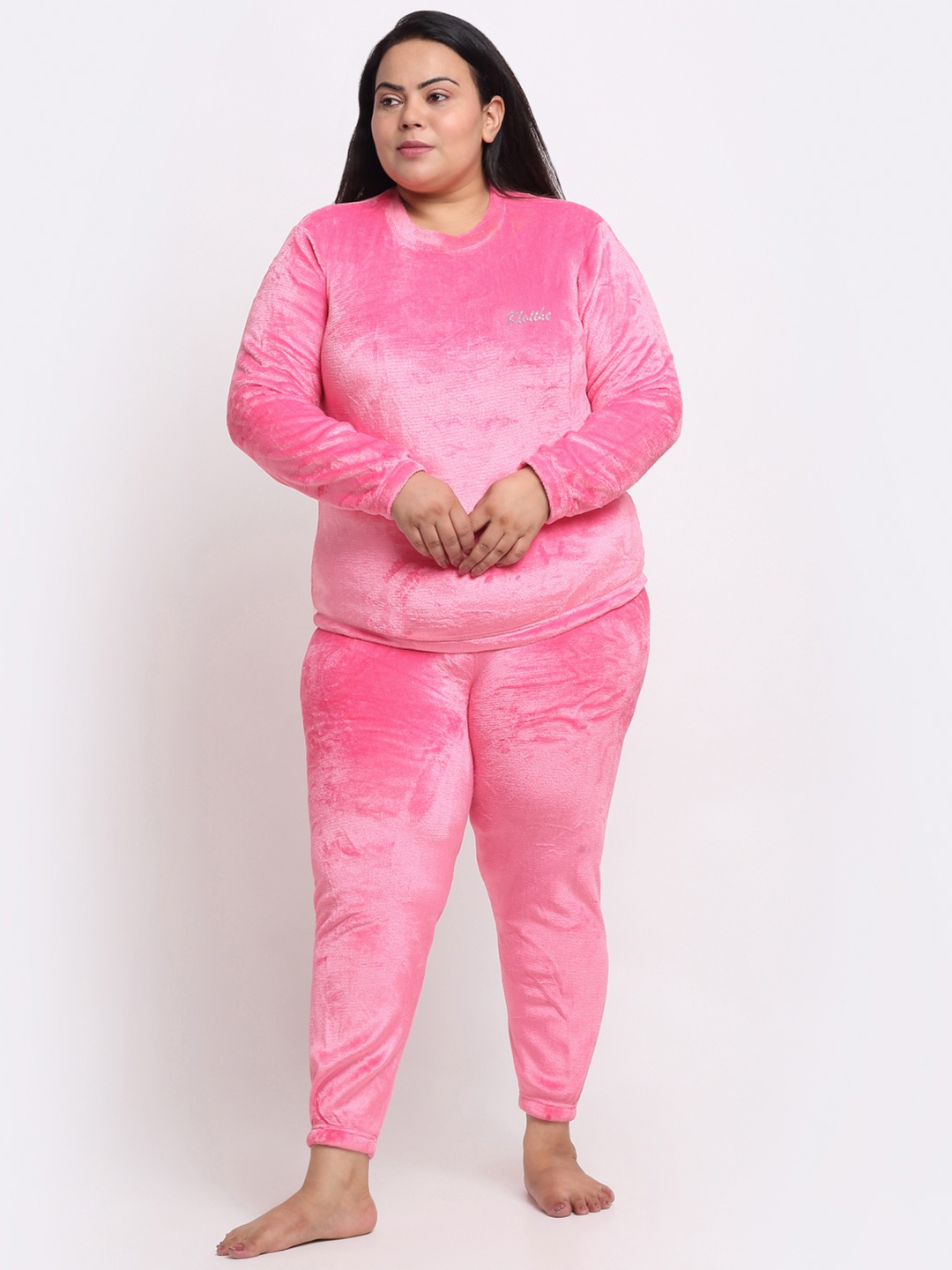 

KLOTTHE Women Plus Size Solid Woollen Night Suit, Pink