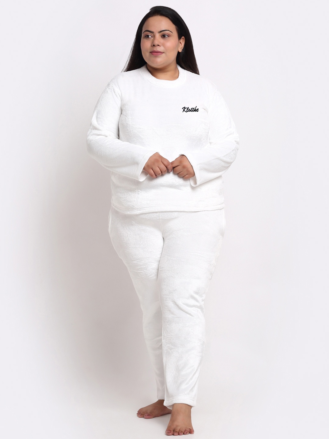 

KLOTTHE Women Plus Size Solid Woollen Night Suit, White