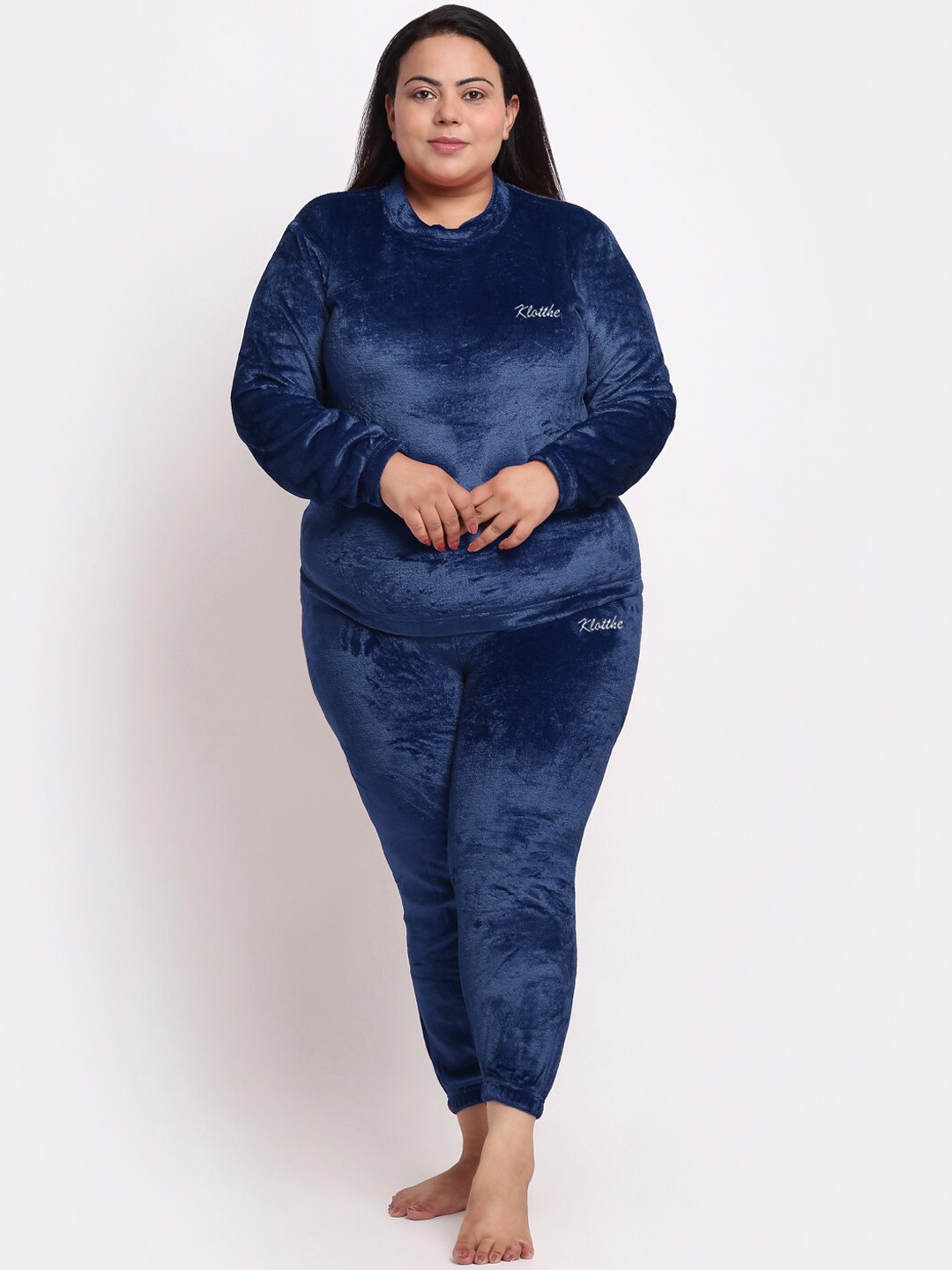 

KLOTTHE Women Plus Size Solid Woollen Night Suit, Blue