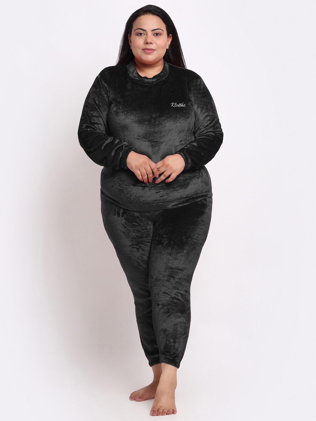 

KLOTTHE Women Plus Size Solid Woollen Night Suit, Black