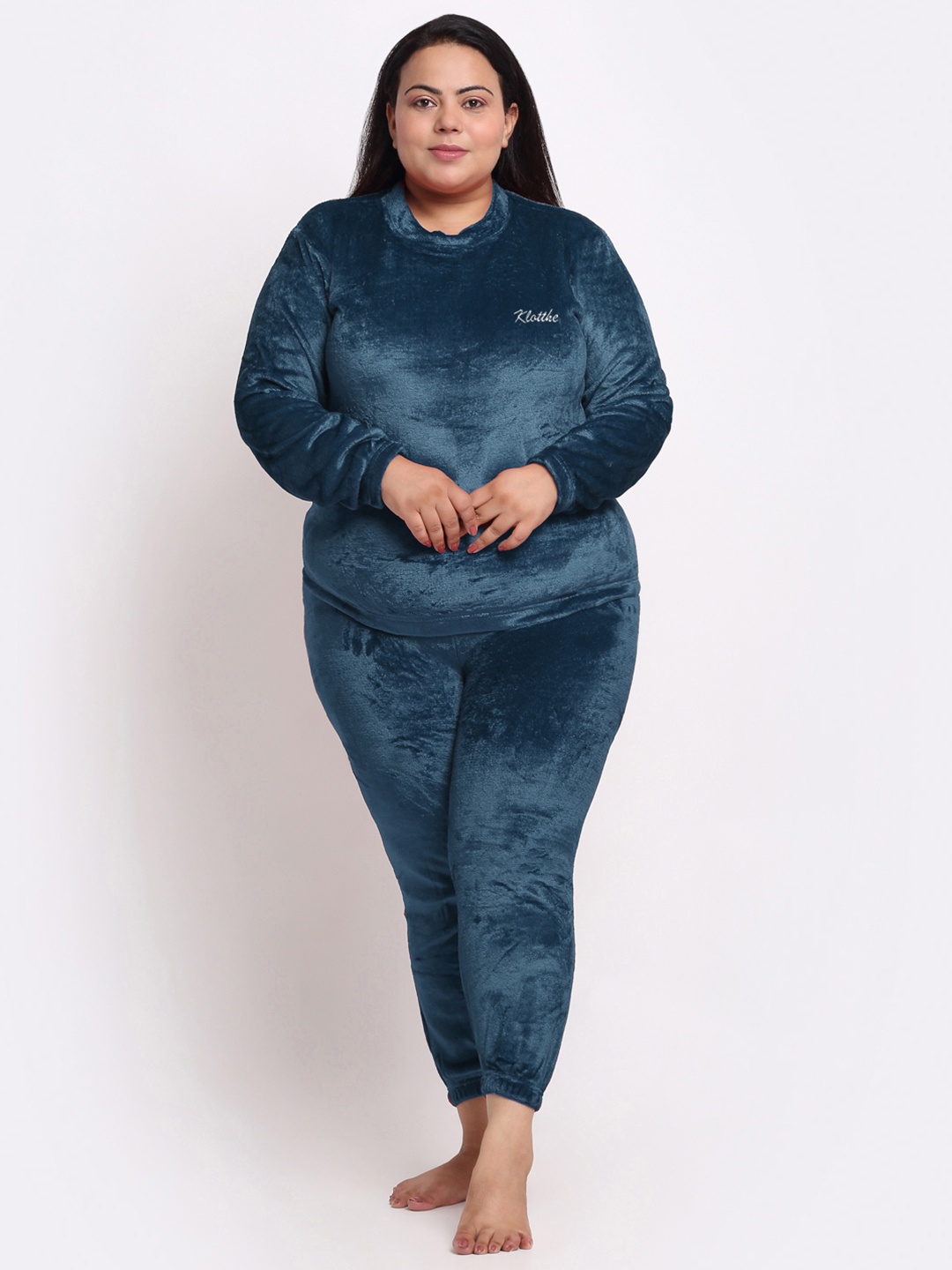 

KLOTTHE Women Plus Size Solid Woollen Night Suit, Teal