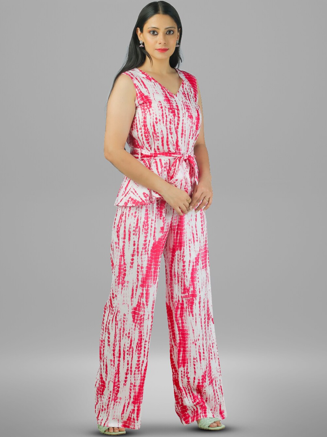 

BAESD Tie and Dyed V-Neck Top With Palazzos Co-Ords, Pink