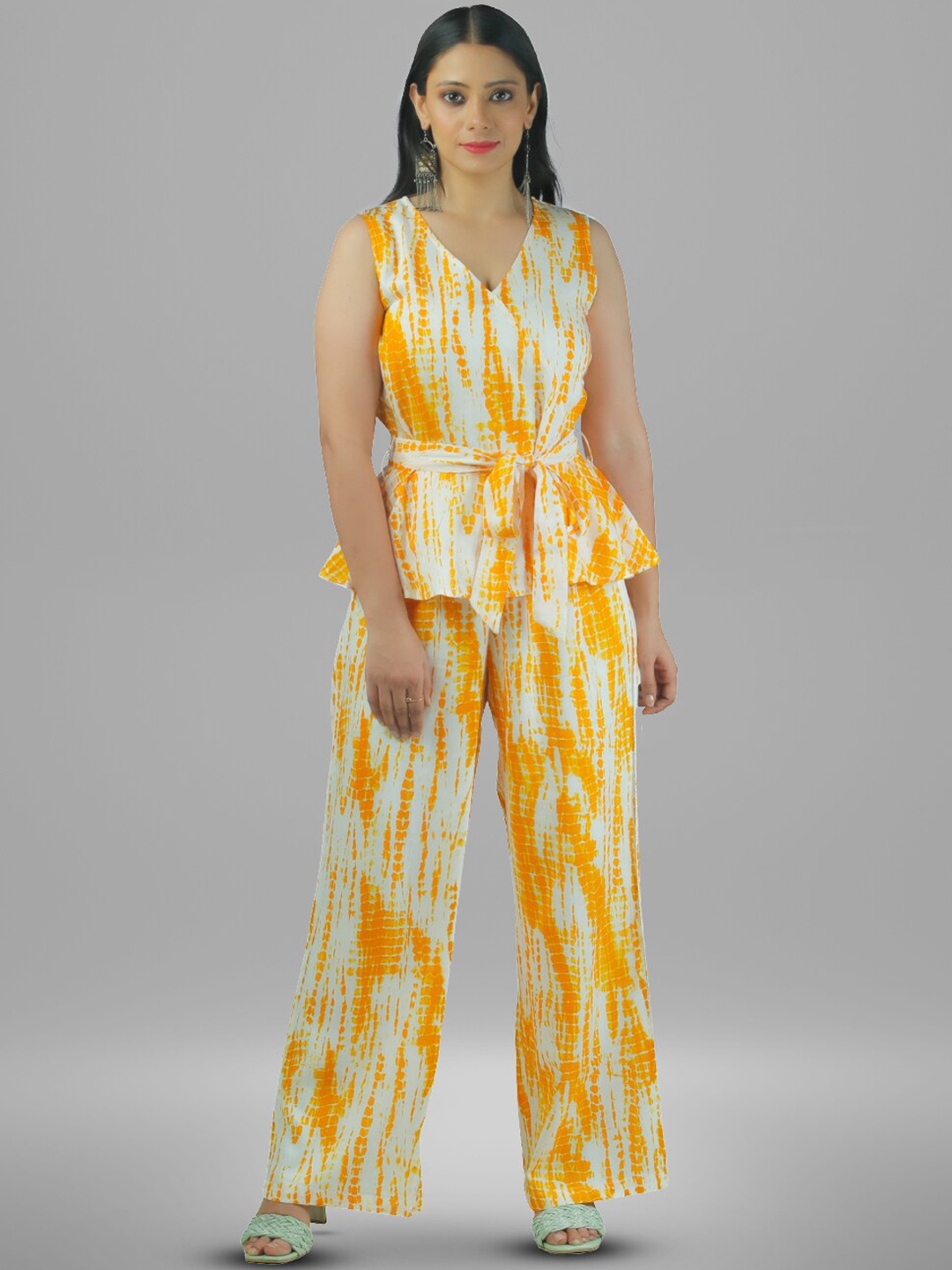 

BAESD Tie and Dyed V-Neck Top With Palazzos Co-Ords, Orange