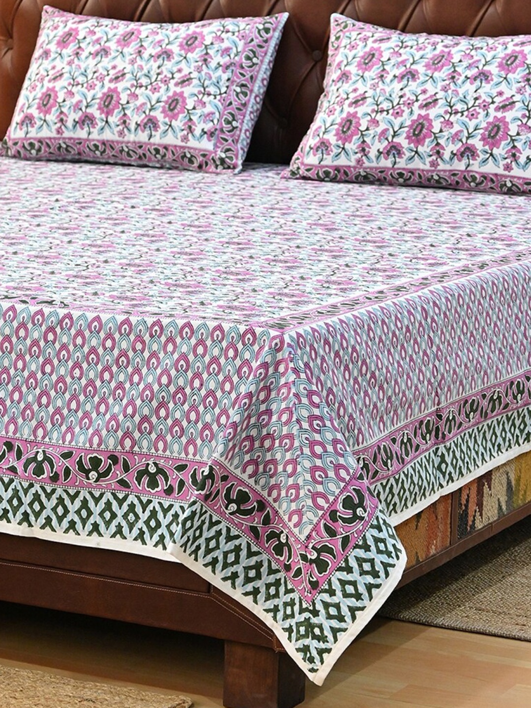 

Art Avenue White & Pink Floral Cotton 120 TC Crib Bedsheet With 2 Pillow Covers