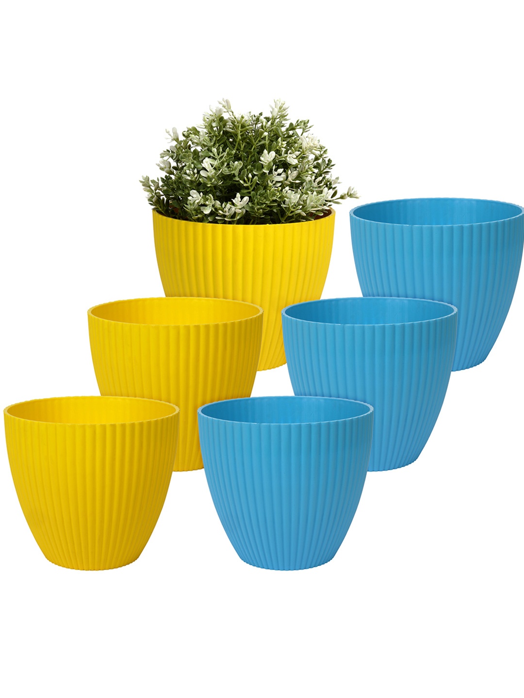 

Kuber Industries Set of 6 Turquoise-Blue Textured Planters