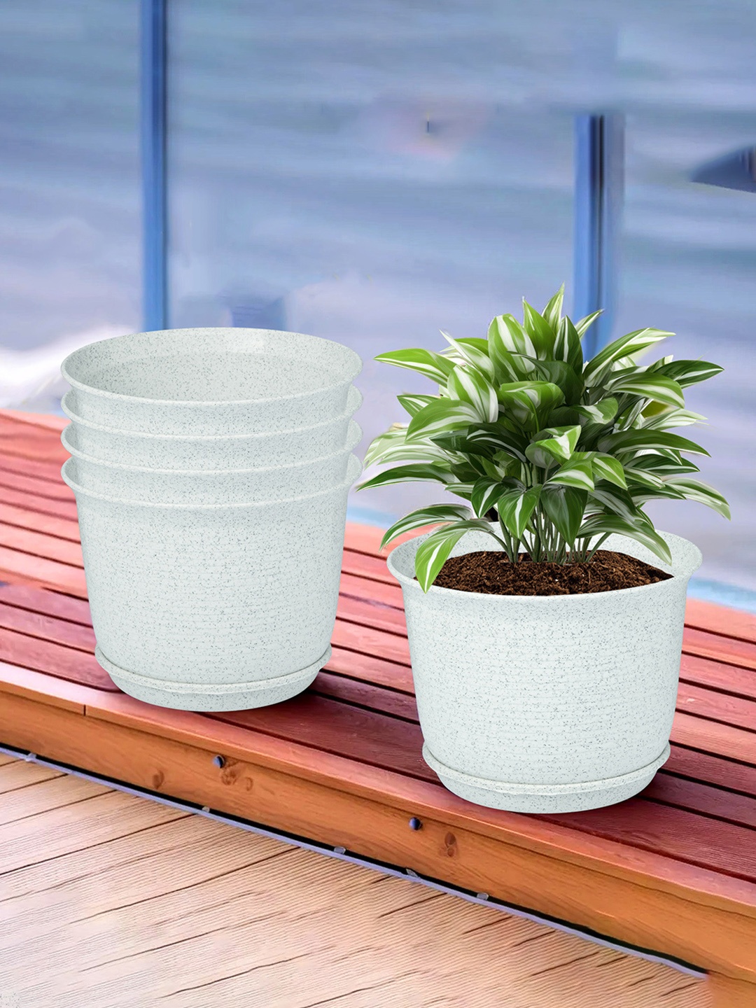 

Kuber Industries White 5 Pcs Non-Hanging Artificial Flower Pots