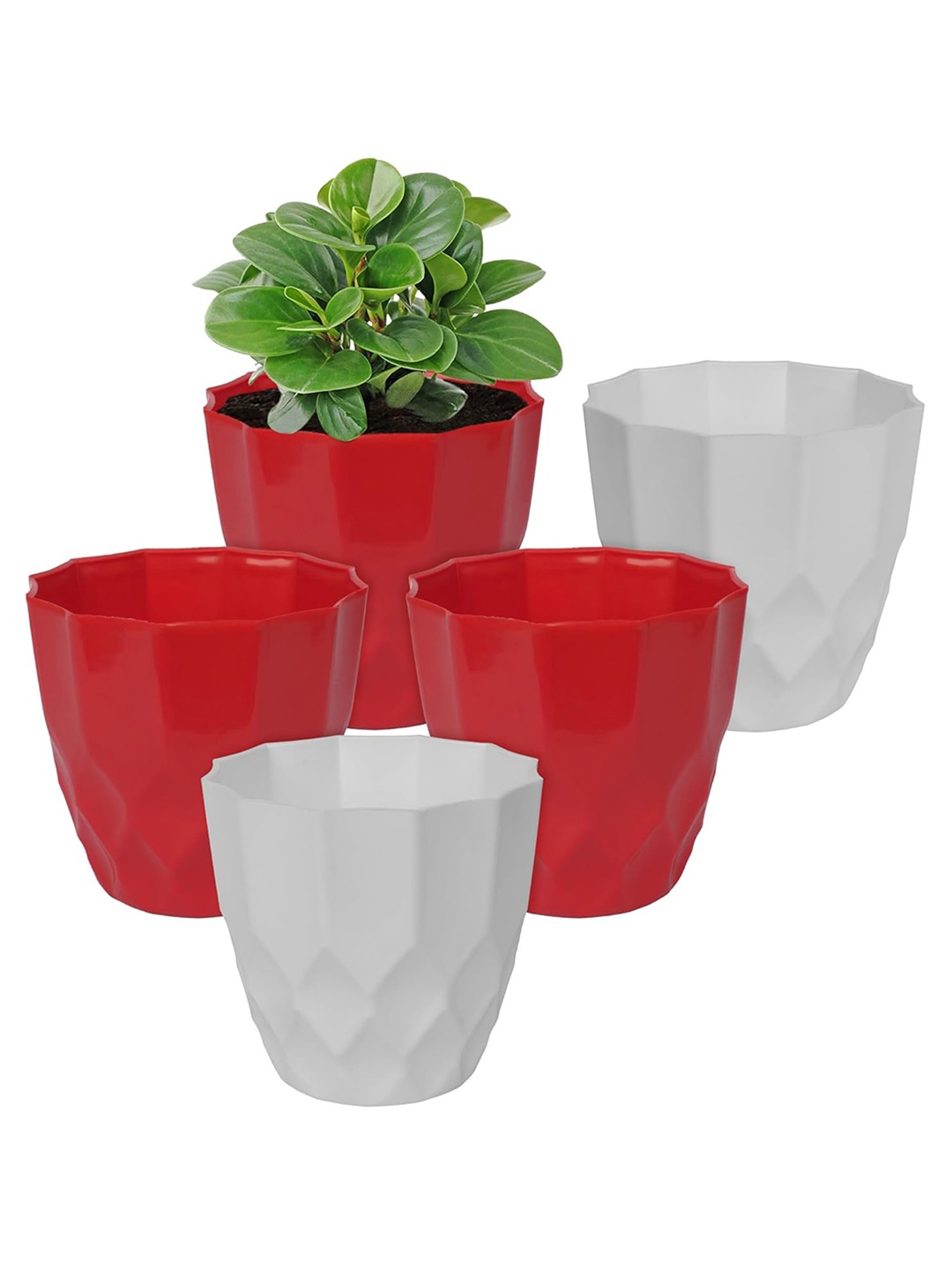 

Kuber Industries White 5 Pcs Textured Flower Pot, Multi