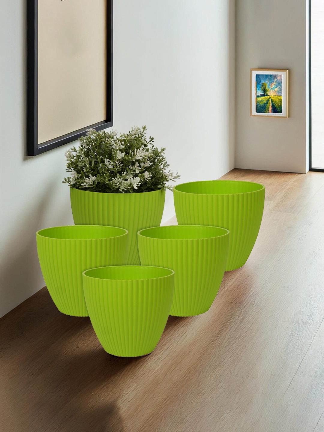 

Kuber Industries Pack of 5 Flower Planter Pots for Garden & Balcony, Green