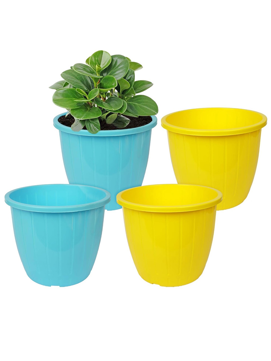 

Kuber Industries yellow 4 Pcs Textured Flower Pot