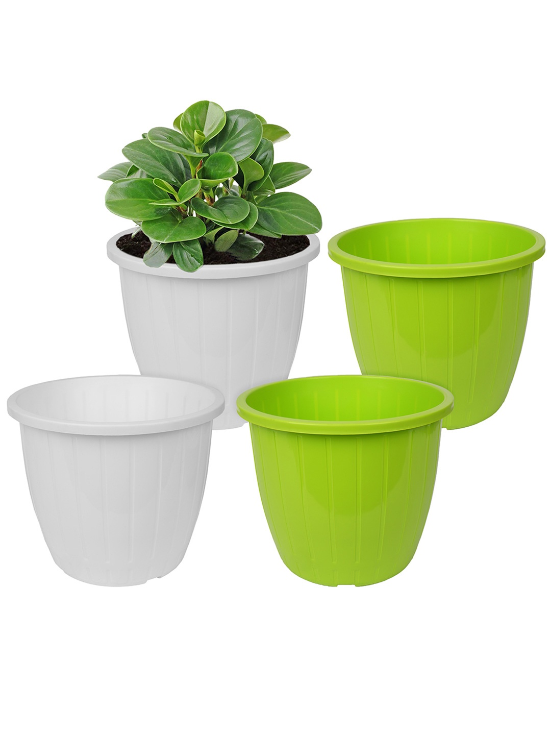 

Kuber Industries Set Of 4 White & Green Solid Flower Pot