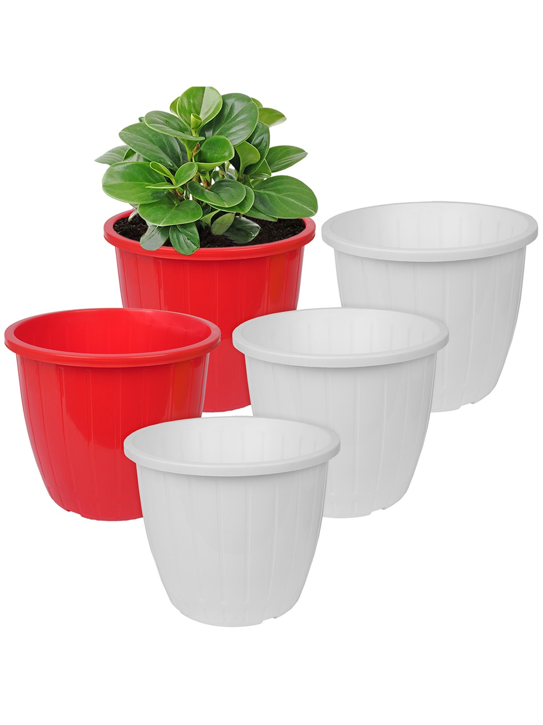 

Kuber Industries Set Of 5 Red & White Solid Flower Pot
